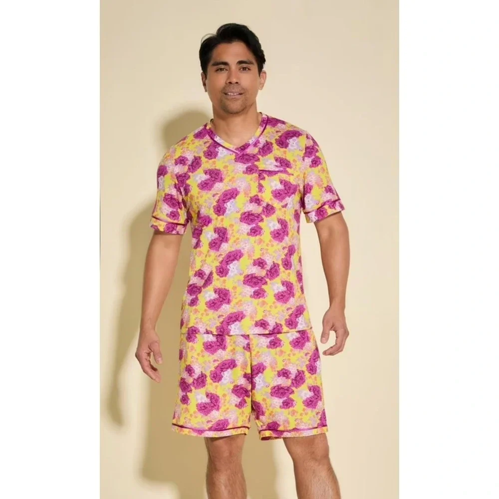 Cosabella Bella Mens Pajama Set Floral Burst Cape Fuchsia Short Sleeve Shorts